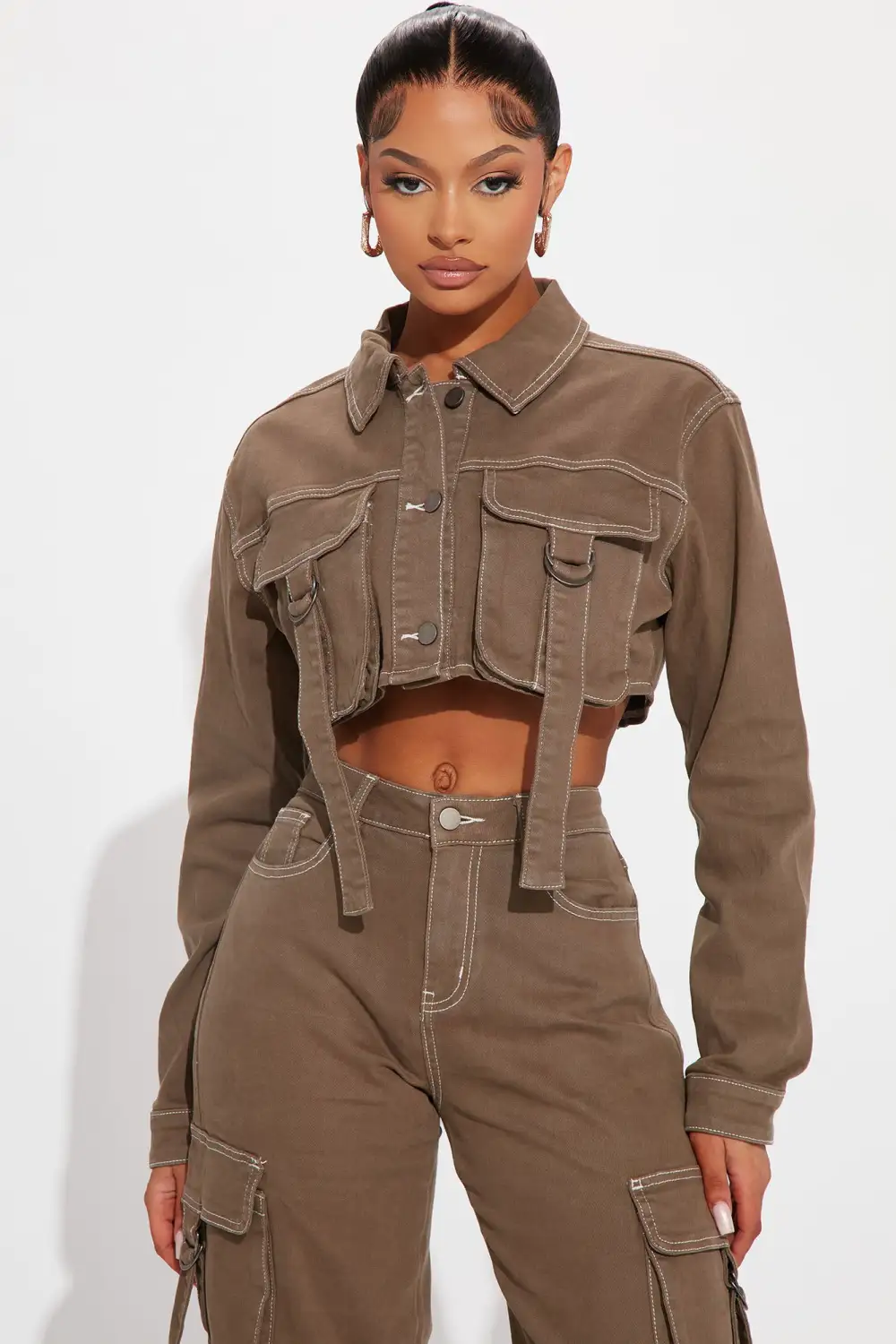 Love Hurts Cargo Denim Jacket - Olive