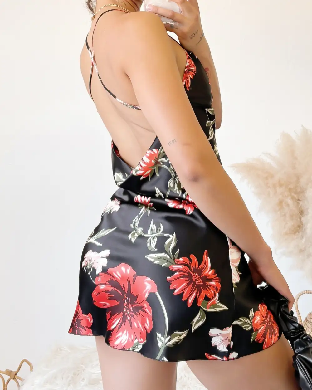 AALIYAH SATIN DRESS (BLACK)