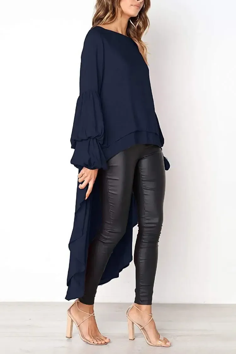 Lantern High Low Asymmetrical Irregular Hem Shirt Dress