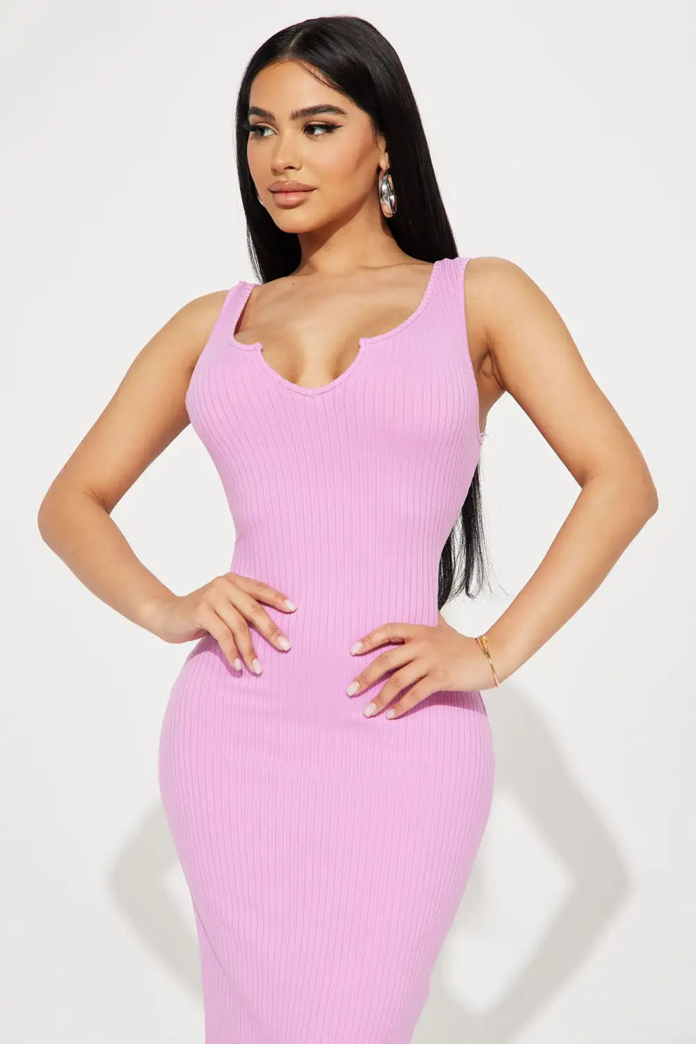Melanie Ribbed Midi Dress - Pink