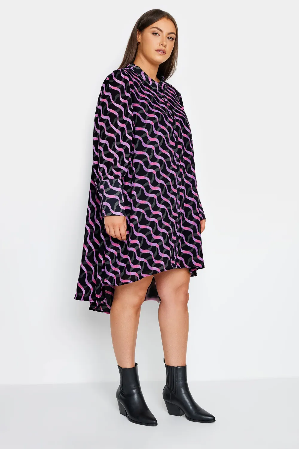 Evans Black & Purple Swirl Print Shirt Dress