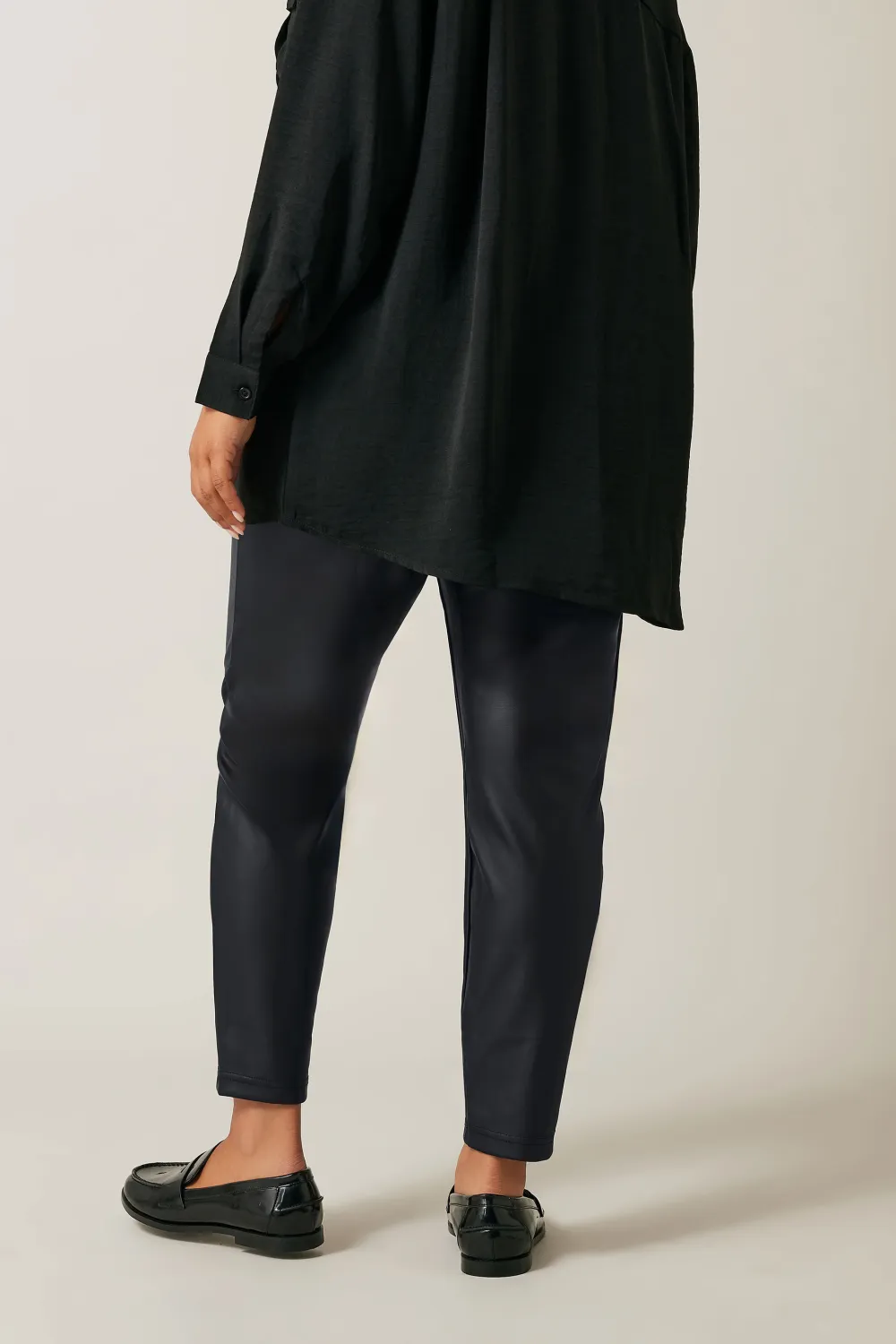 Evans Black Leather Look Stretch Trousers