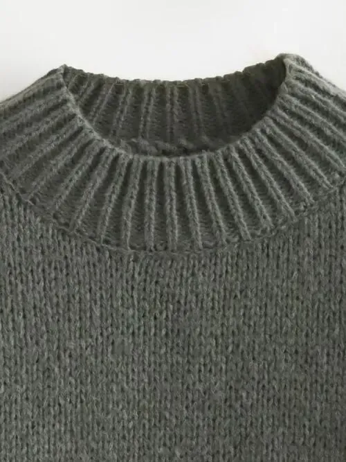 Exposed Seam Round Neck Long Sleeve Sweater AC