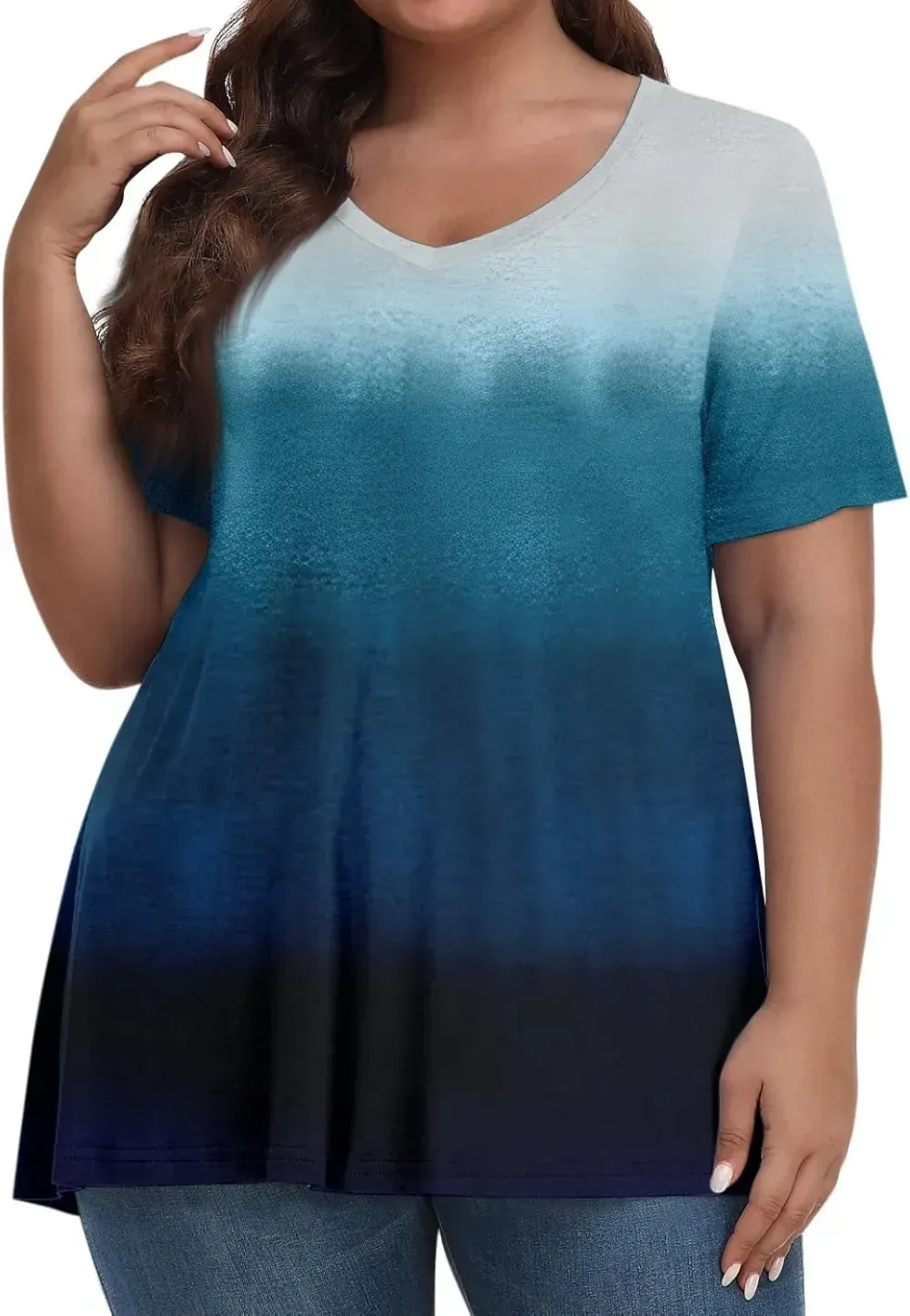 Plus Size Tops for Women Dressy Short Sleeve V Neck Shirts for Women Summer Tops for Women 2024 Floral Print Top