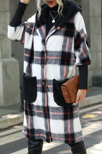 Loose Fit Plaid Hooded Coat