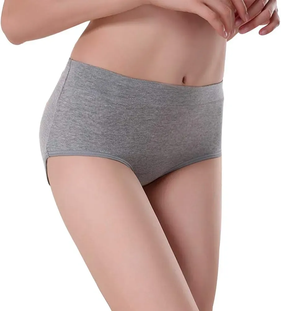 Womens Underwear,Cotton Mid Waist No Muffin Top Full Coverage Brief Ladies Panties Lingerie Undergarments for Women Multipack