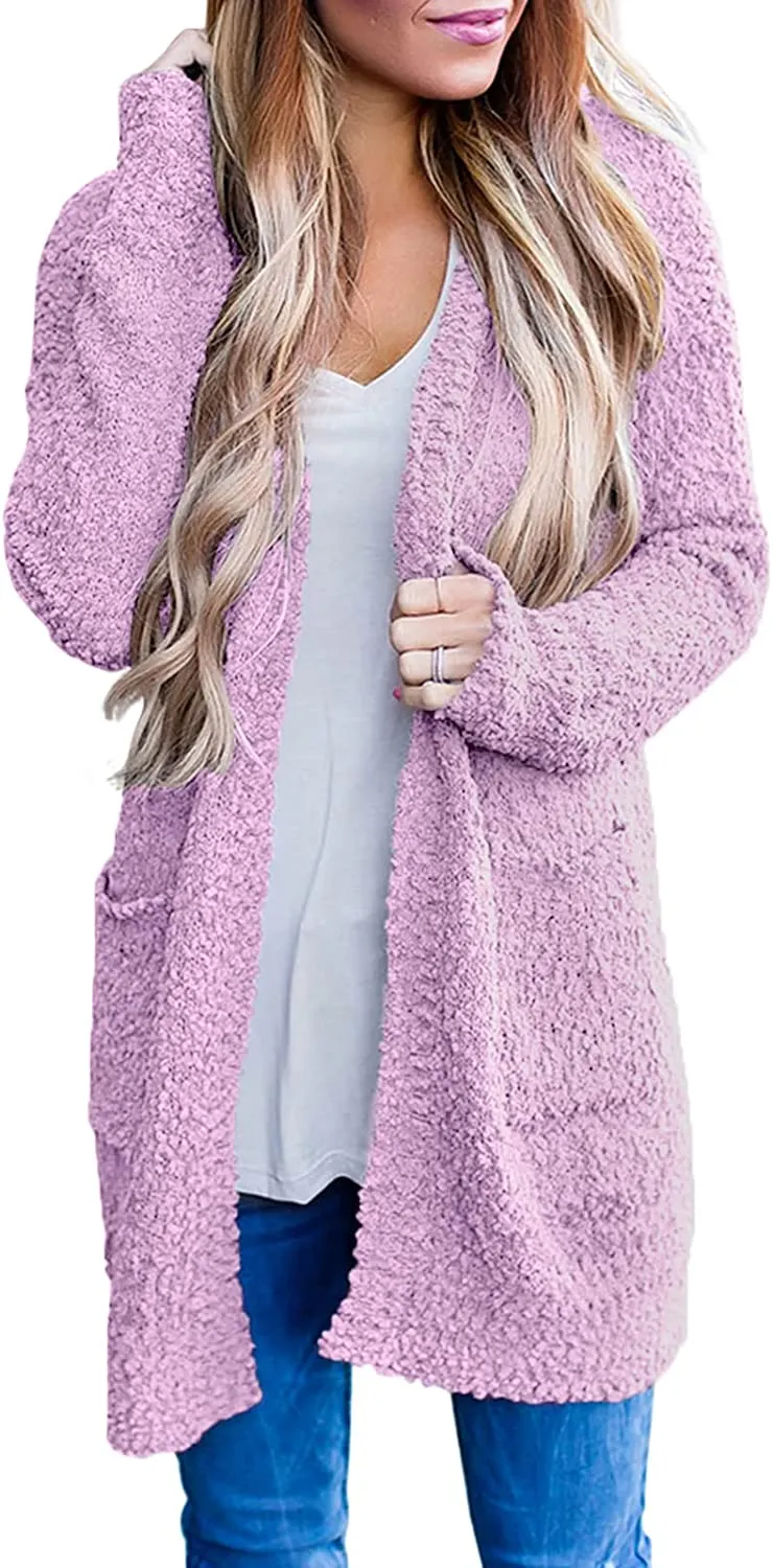 Women's Long Sleeve Soft Chunky Knit Sweater Open Front Cardigans Outwear Coat