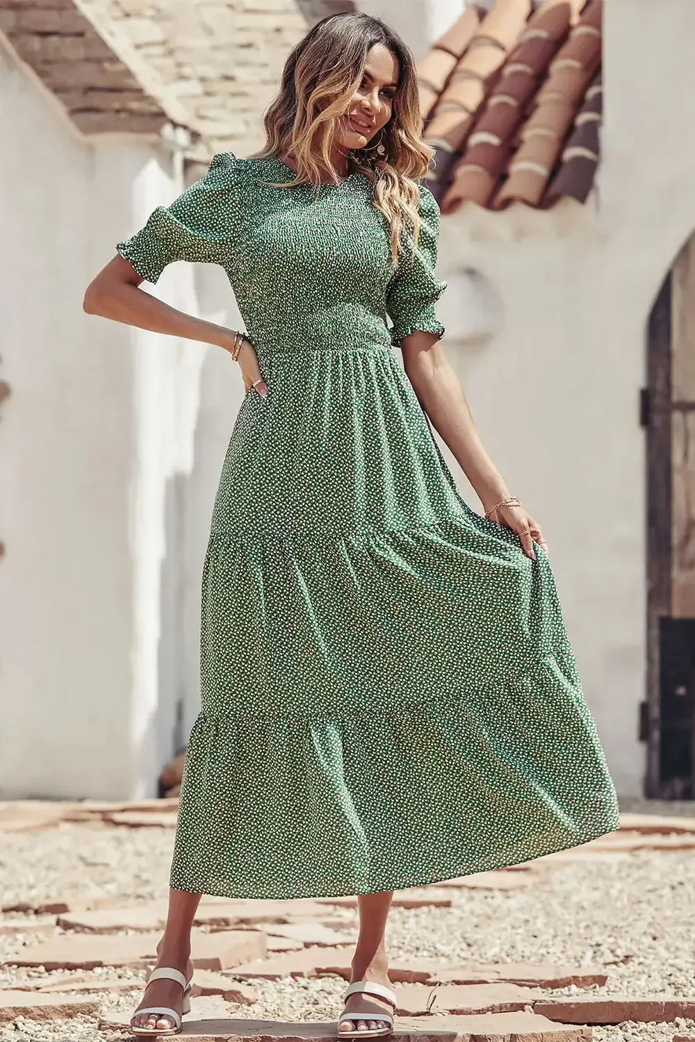 Summer Ruffle Bohemian Tiered Smocked Maxi Dress