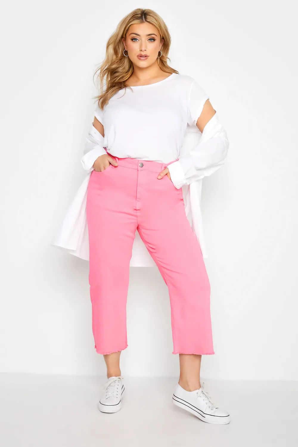 YOURS Curve White Stretch Wide Leg Cropped Jeans