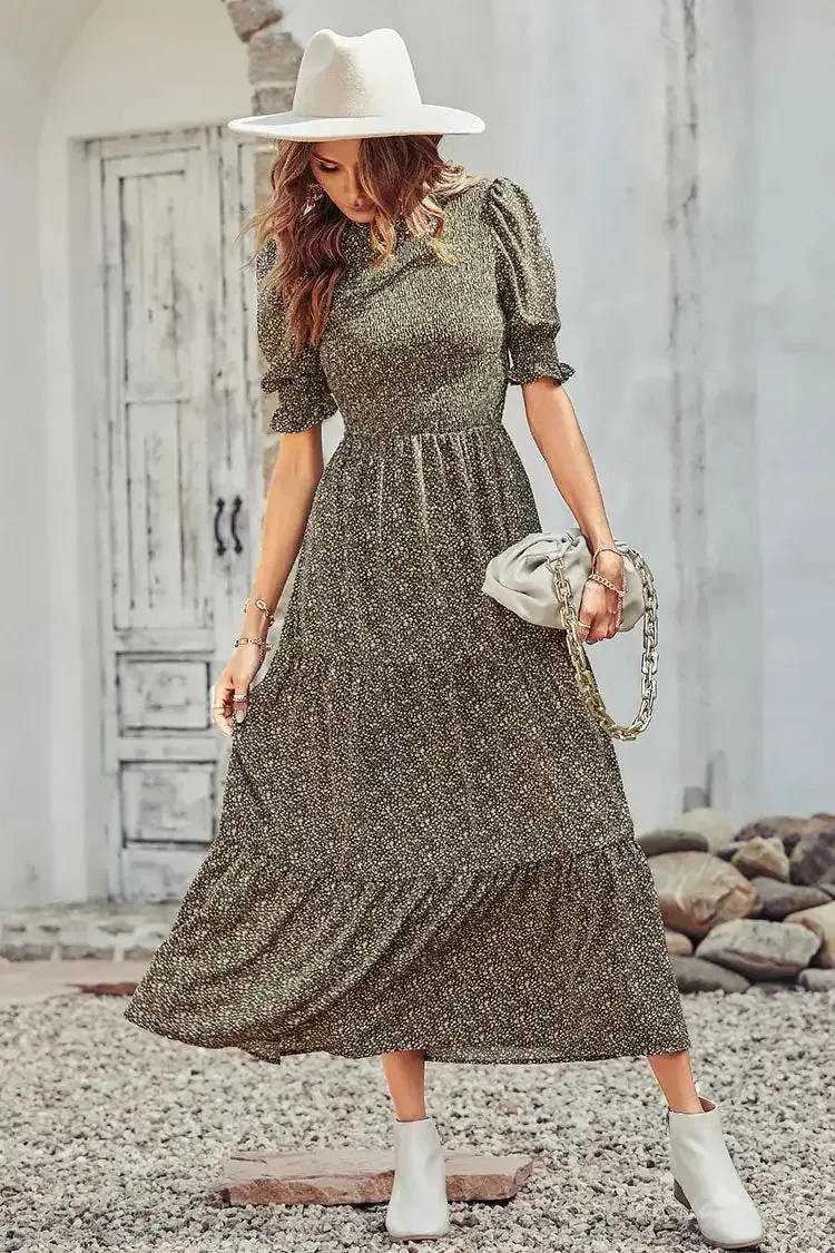 Summer Ruffle Bohemian Tiered Smocked Maxi Dress