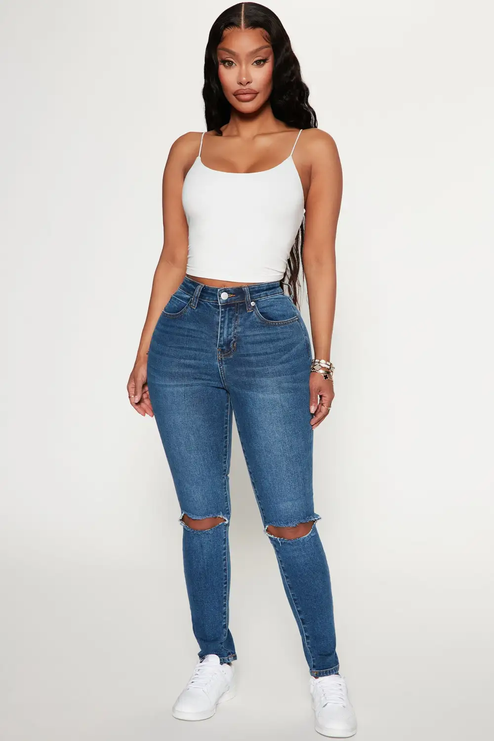 Lots Of Love Ripped Skinny Jeans - Dark Wash