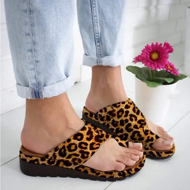 Women's Sandals Flat Sandals Orthopedic Sandals Bunion Sandals Outdoor Slippers Outdoor Daily Beach Summer Flat Heel Open Toe Casual Minimalism PU Leather Faux Leather Loafer Solid Color Leopard