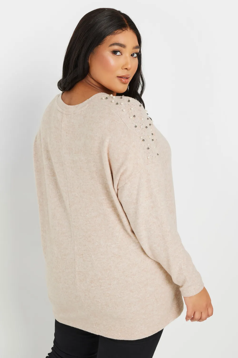 YOURS Curve Natural Brown Pearl Embellished Jumper