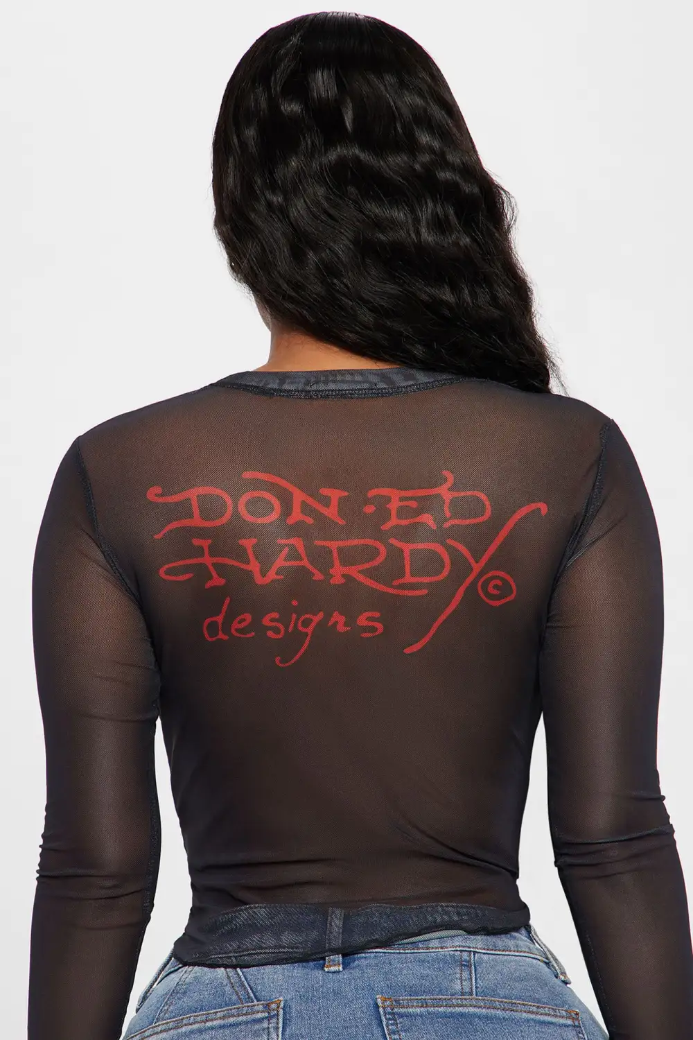 Ed Hardy Eternal Love Mesh Top - Black