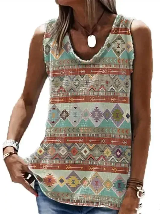 Women Sleeveless U-neck Floral Printed Graphic Top