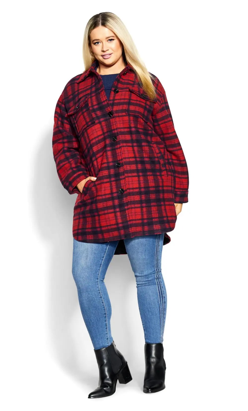 Evans Red Check Print Shacket
