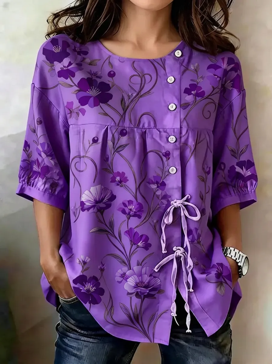 Women's Nashville Floral Vine Pattern Printed Button-Down Top