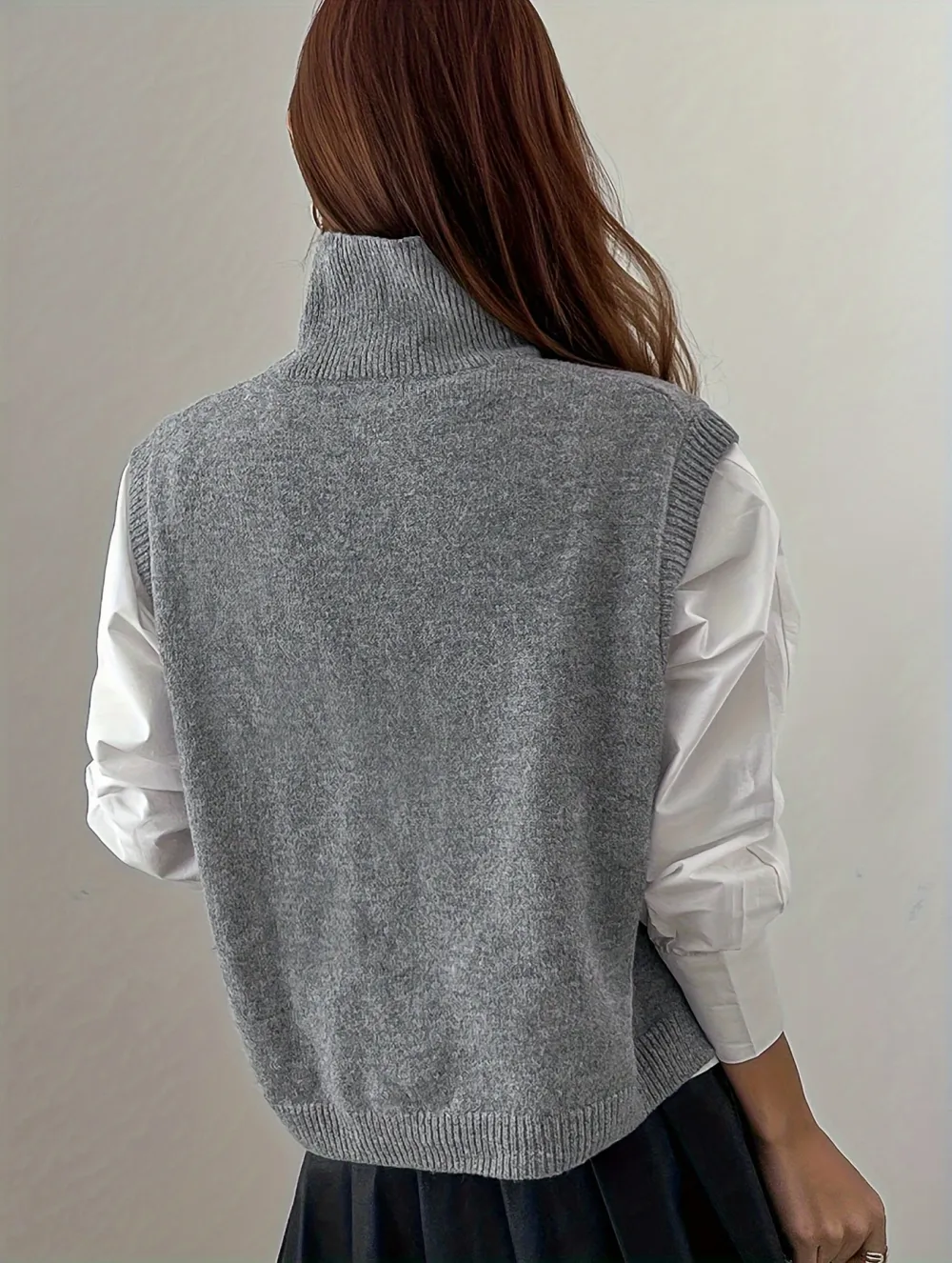 Turtle Neck Vest Jacket Sleeveless Knitted