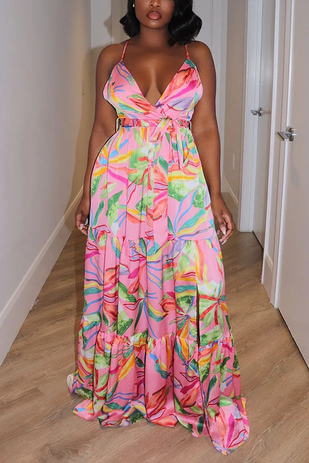 Printed Cross Strap Maxi Dress