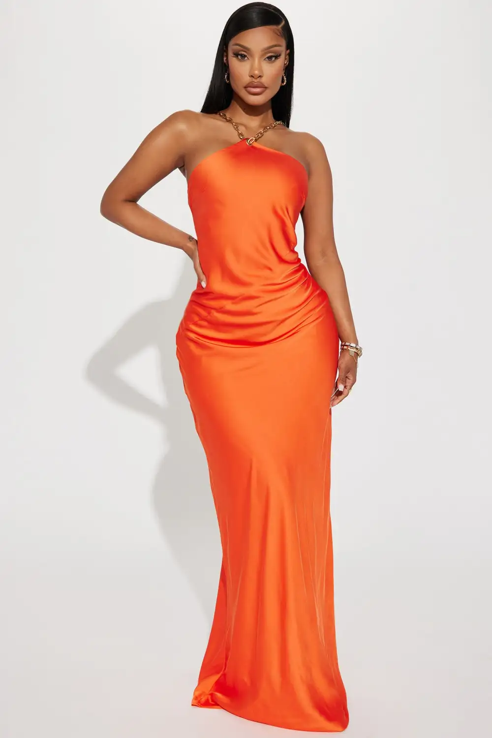 Madeline Satin Maxi Dress - Orange