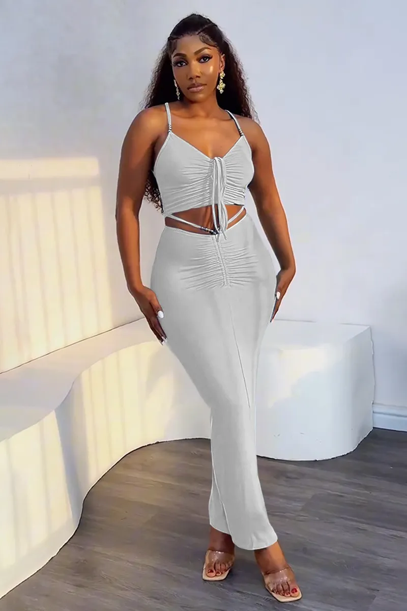 Ruched Crop Cami Bodcyon Maxi Skirt Matching Set