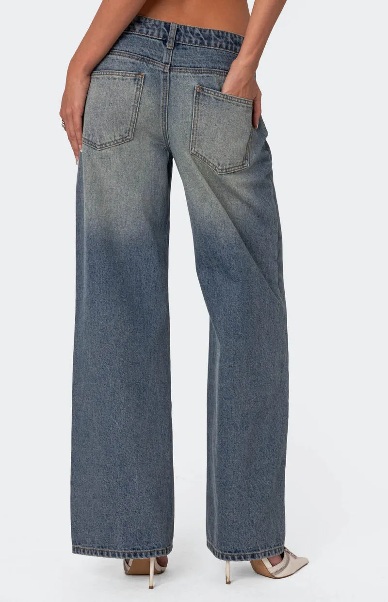 Edikted Magda Low Rise Acid Wash Jeans