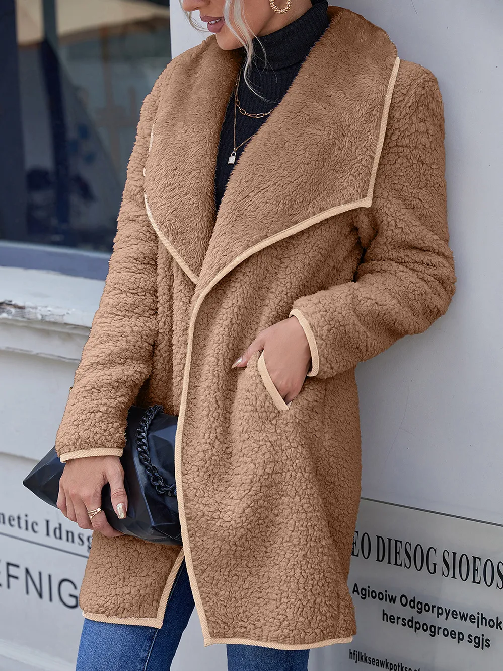 Loose Casual Solid Color Lapel Collar Plush Warm Coat