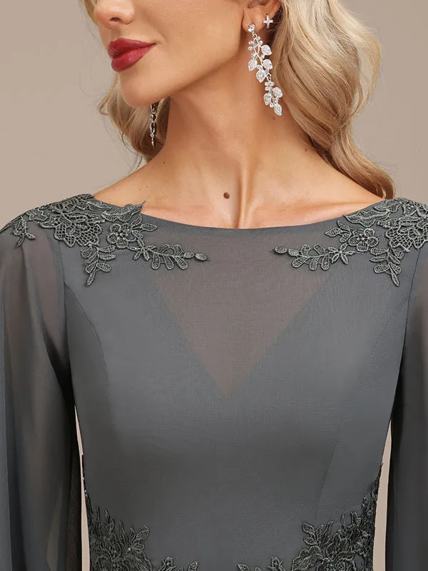 Jumpsuit/Pantsuit Separates Boat Neck Floor-Length Chiffon Evening Dress With Appliques Lace