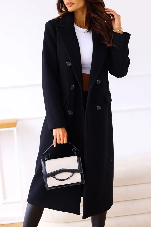 Solid Double Breasted Lapel Coat