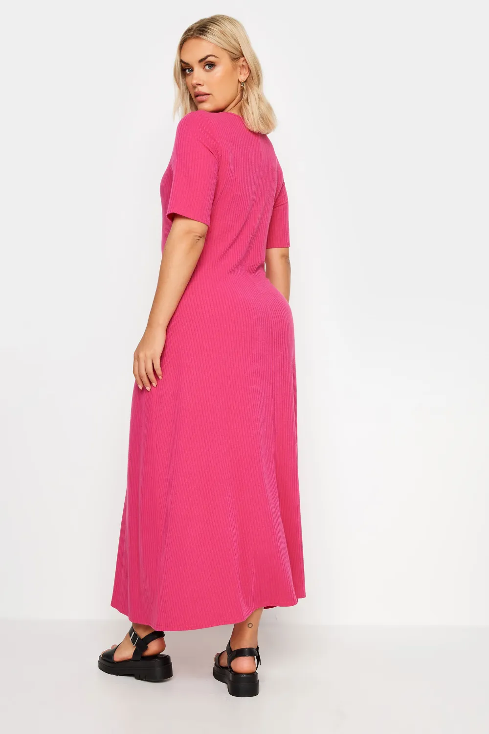 YOURS Curve Pink Ribbed Swing Maxi Dress