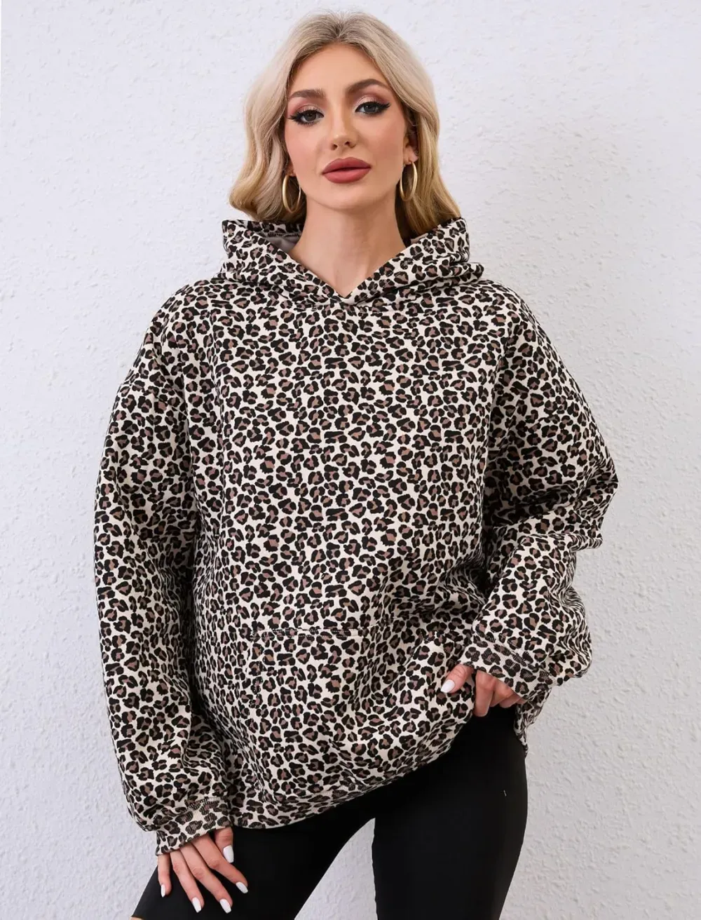 Womens Camo Hoodies Maple Leaf Print Oversized Hooded Sweatshirt Fleece Pullover Sweatshirts Long Sleeve with Pocket