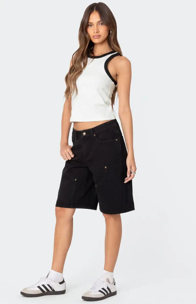 Edikted Jacqui Low Rise Denim Bermuda Shorts