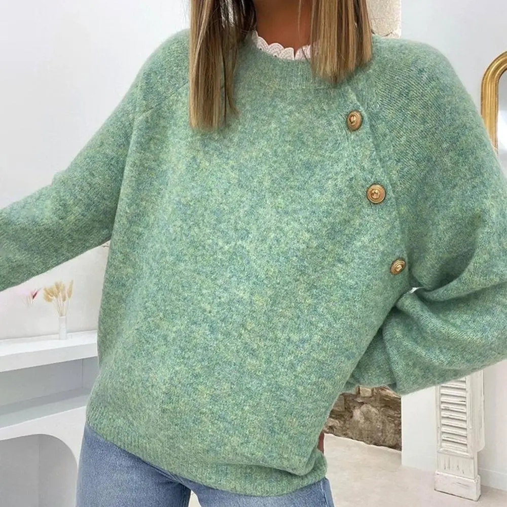 Green Plain Round Neck Sweater