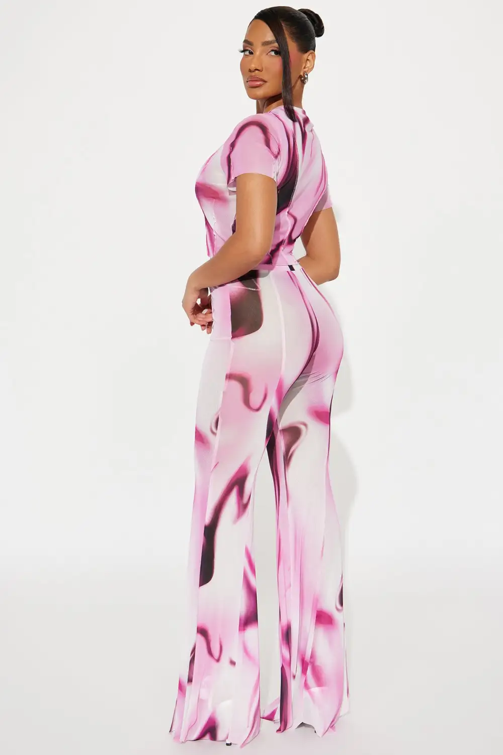 Free Flowing Mesh Pant Set - Pink/combo
