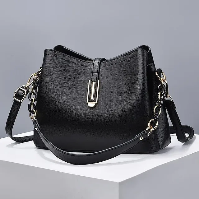 Women's Crossbody Bag Shoulder Bag Dome Bag PU Leather Office Daily Zipper Chain Large Capacity Waterproof Breathable Solid Color claret off white Black