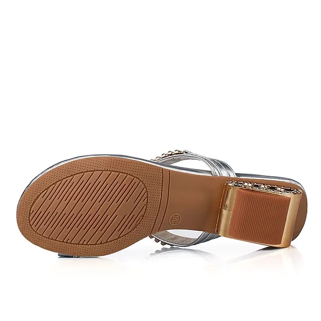 Women's Sandals Orthopedic Sandals Bunion Sandals Plus Size Sparkly Sandals Party Daily Summer Rhinestone Low Heel Chunky Heel Open Toe Elegant Sexy Sweet PU Leather Loafer Solid Colored Silver Gold