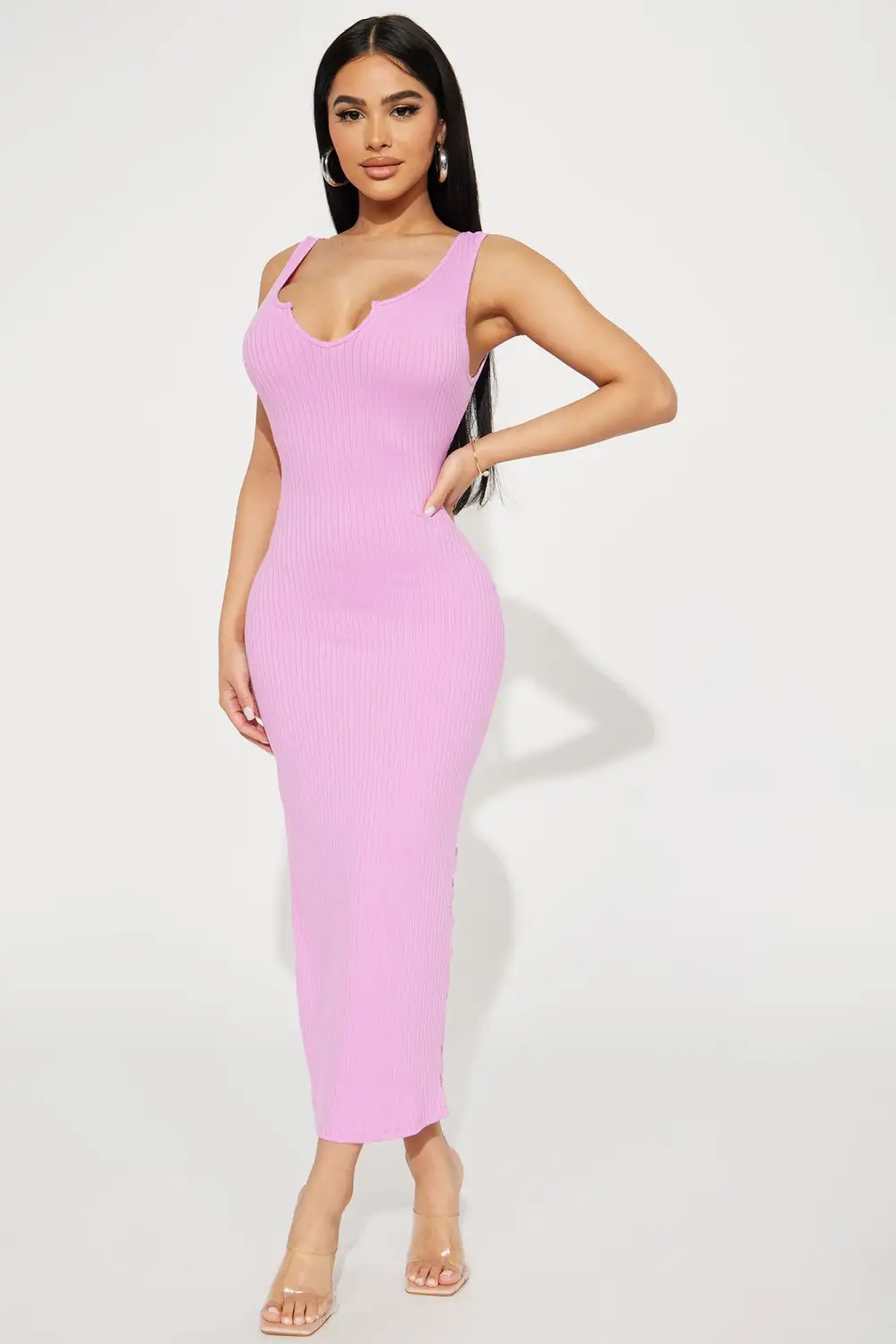 Melanie Ribbed Midi Dress - Pink