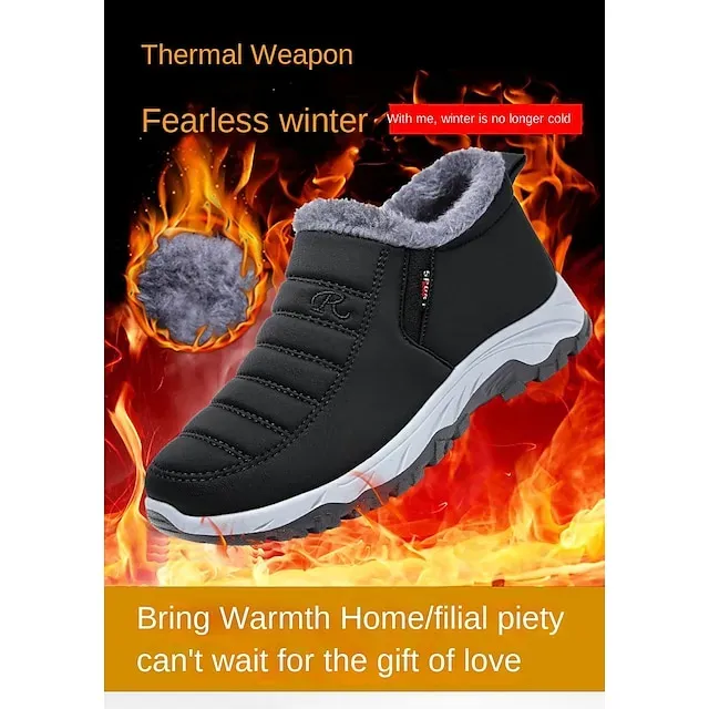 Women's Sneakers Boots Snow Boots Plus Size Hiking Boots Daily Fleece Lined Booties Ankle Boots Winter Wedge Heel Round Toe Fashion Cute Plush Hiking Satin Loafer Solid Color Wine Black