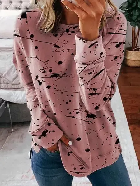Women Long Sleeve Scoop Neck Polka Dot Graphic Top