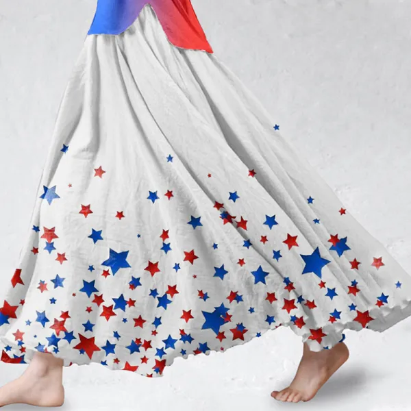 Independence Day Inspired Print Flowy Linen Skirt