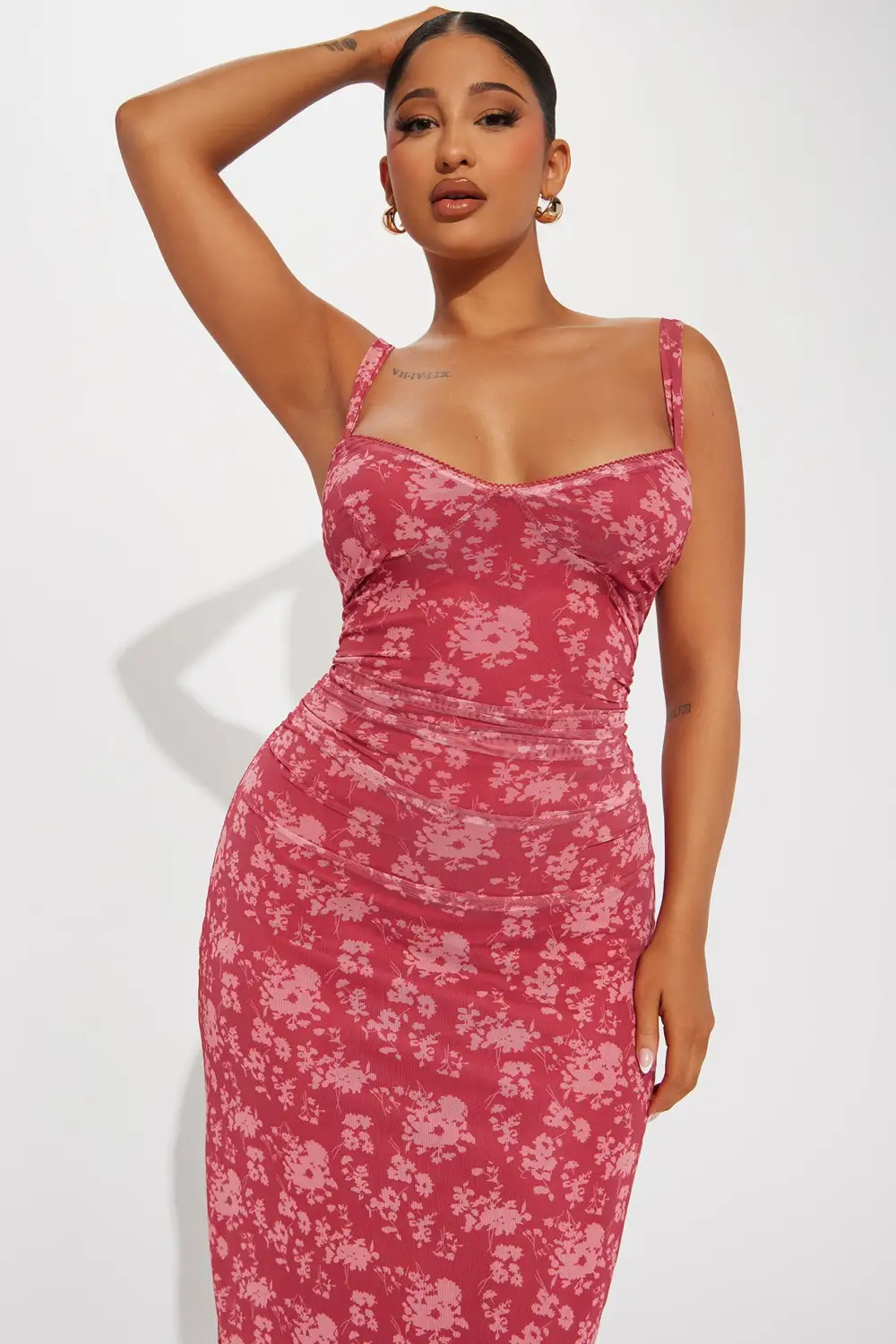 Carolina Mesh Maxi Dress - Red