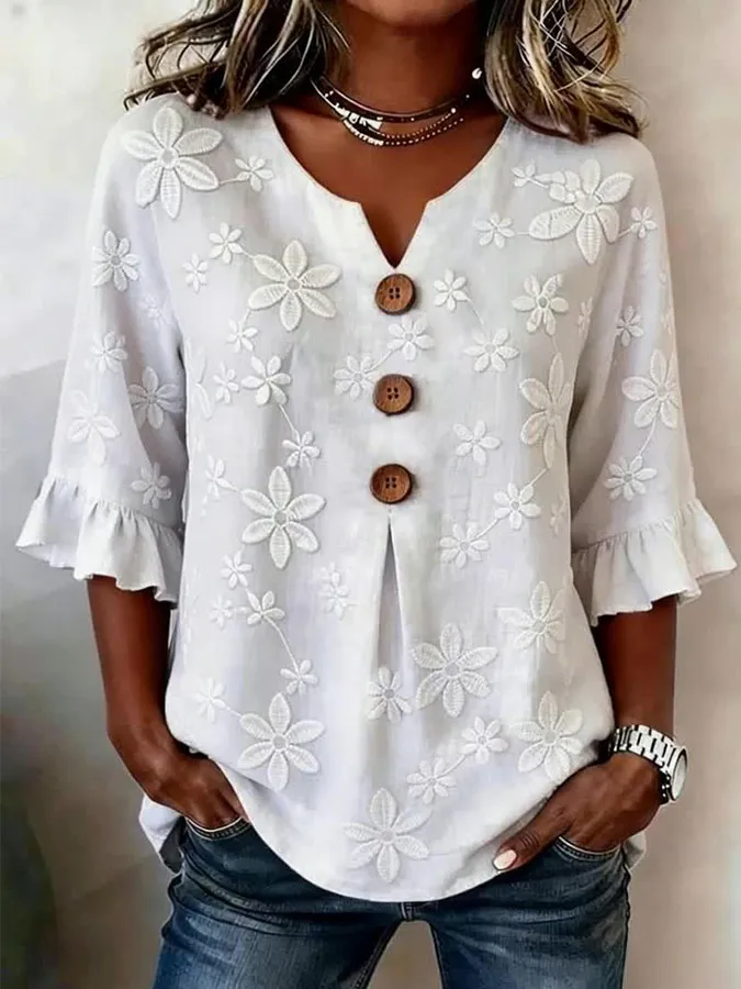Women'S Floral Art Retro Printed Casual Top