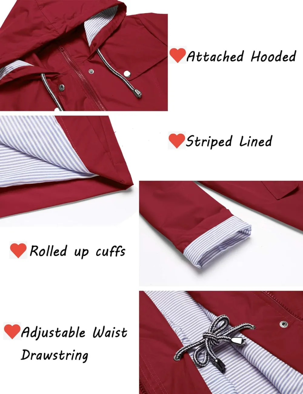 Womens Lightweight Hooded Waterproof Active Outdoor Rain Jacket S-XXL