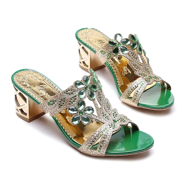 Women's Sandals Block Heel Sandals Outdoor Slippers Outdoor Daily Summer Block Heel Chunky Heel Open Toe Elegant Sexy Casual Faux Leather Glitter Loafer Black Royal Blue Green