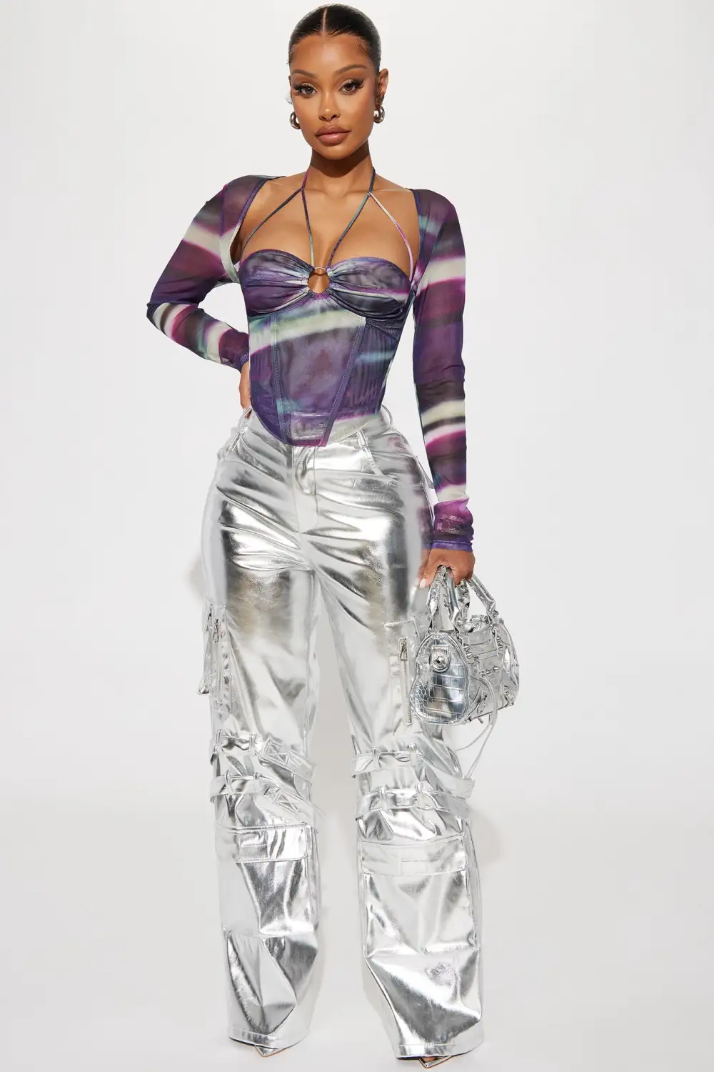 Ariana Mesh Corset Top - Purple/combo