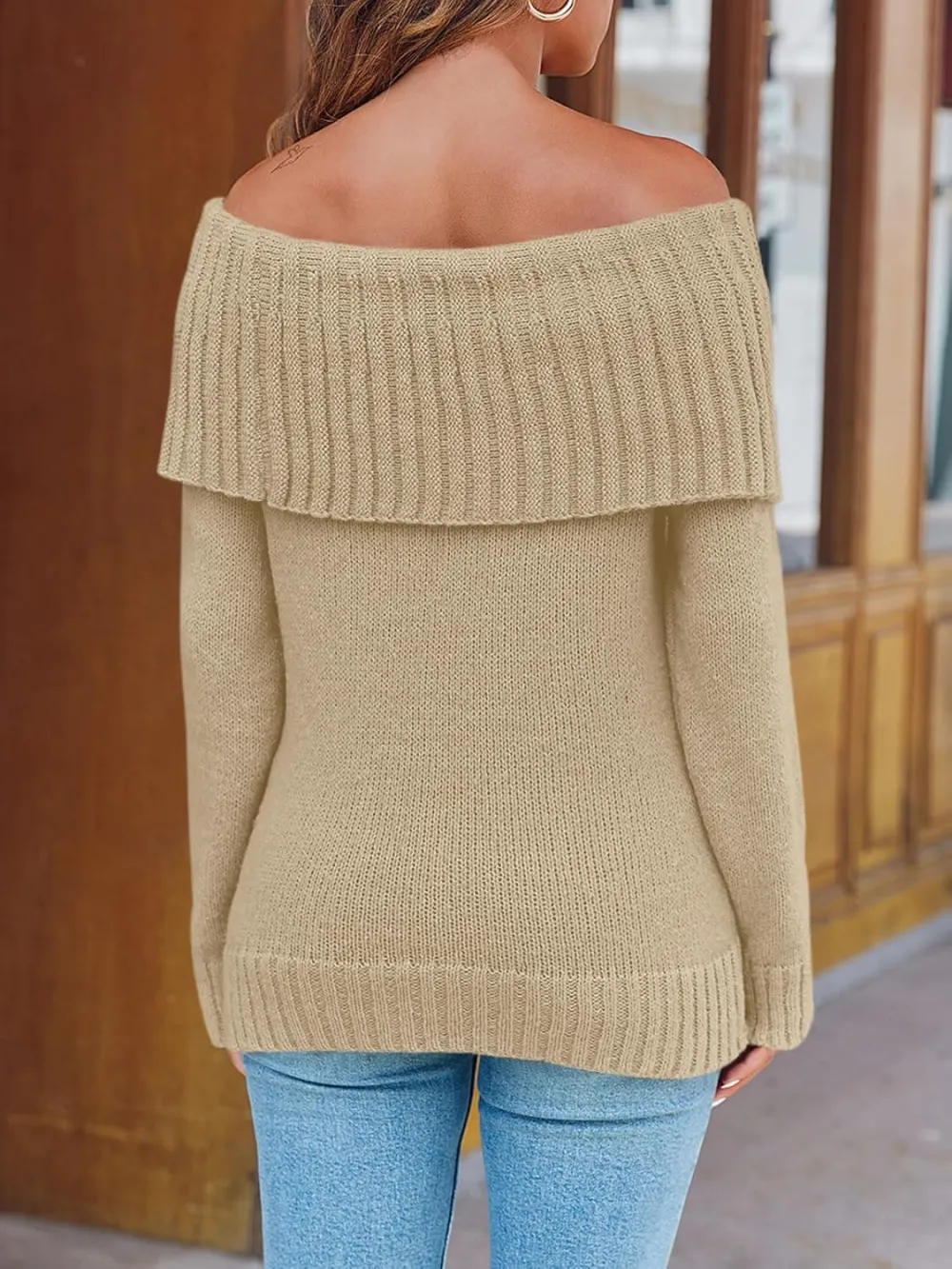 🎄Hot Sale Off The Shoulder Sweaters Long Sleeve Slouchy Knitted Casual Loose Fall Trendy Pullover Tops