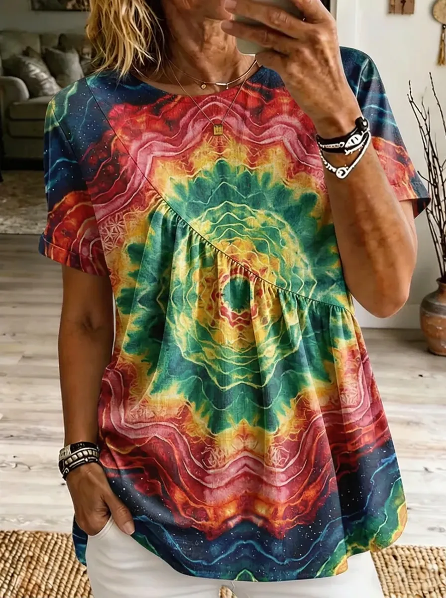 Women's Nashville Music City Mandala Tie-Dye Printed T-shirt