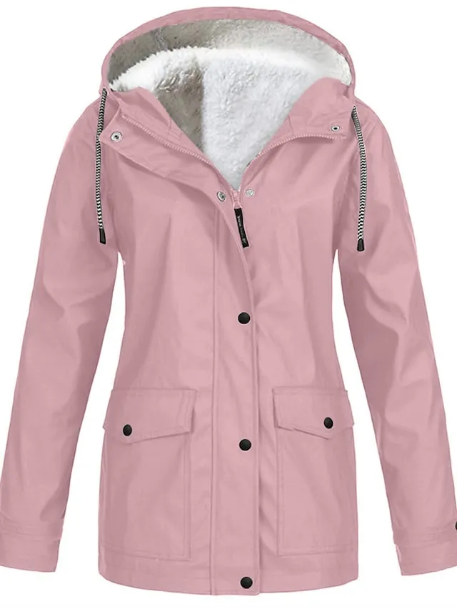 Women's Winter Coat Hoodie Jacket Windproof Warm Street Sport Daily Wear Vacation Button Pocket Drawstring with Pockets Single Breasted Hoodie Fashion Daily Plush Street Style Solid Color Regular Fit