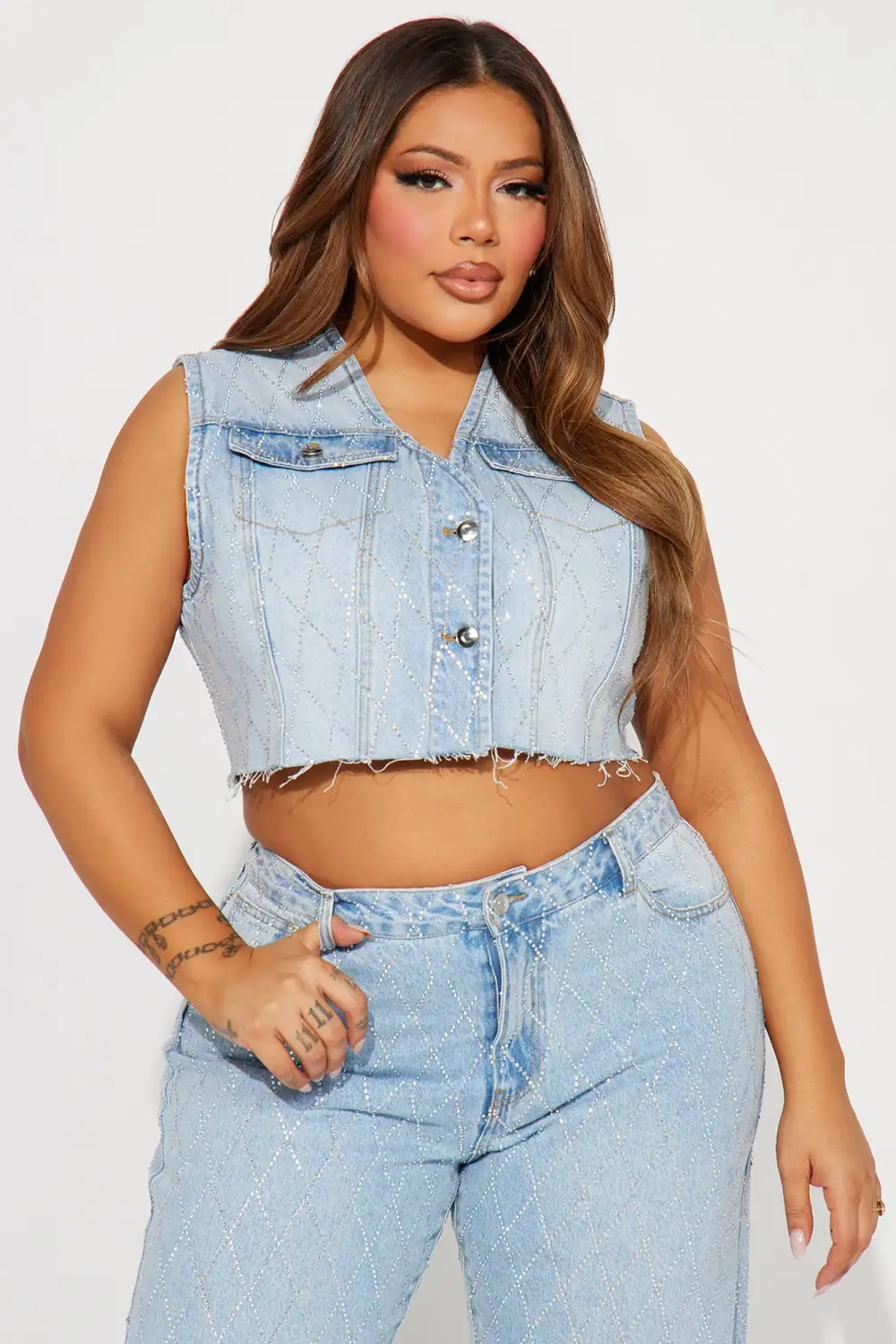 Shine Bright Denim Pant Set - Light Wash