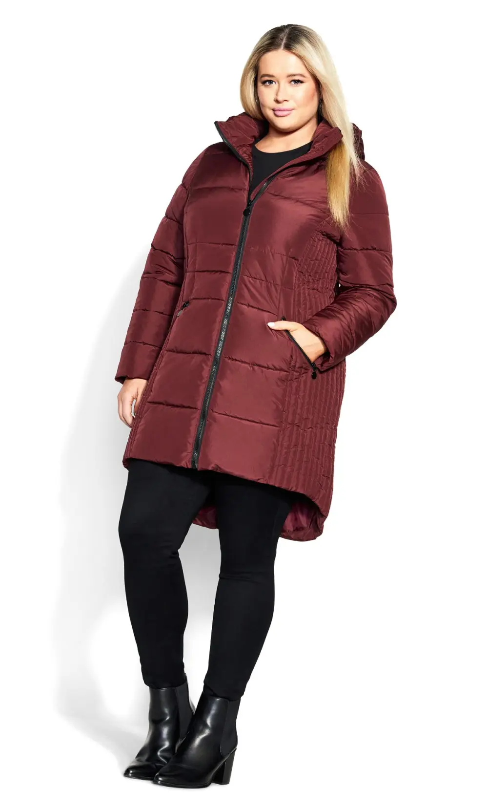 Evans Burgundy Hooded Puffer Coat